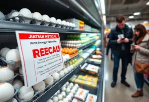 Grocery store shelf with eggs and recall notice