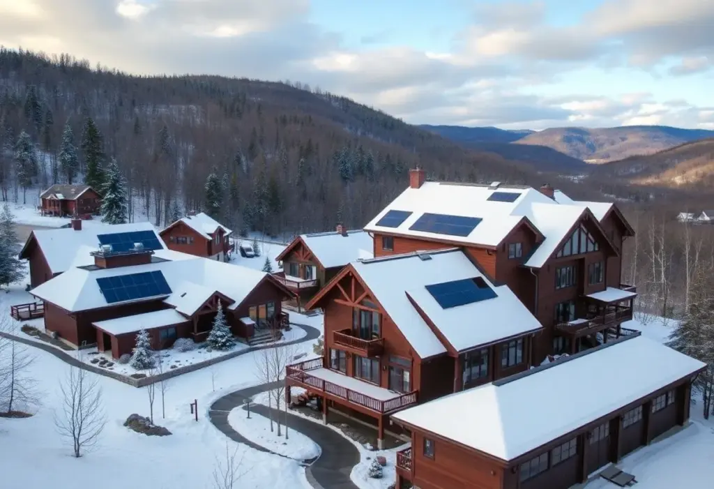 Luxury vacation rentals in Ellicottville surrounded by snow-covered mountains