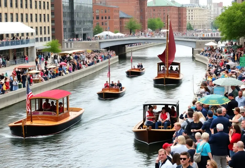 People celebrating at the Erie Canal 200th anniversary event in Buffalo, NY.