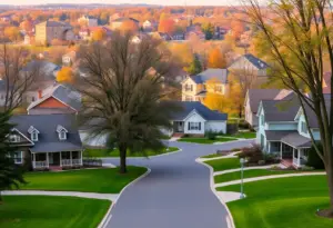 Suburban neighborhood in Erie County showcasing homes and greenery.