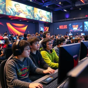 Students competing in an esports arena
