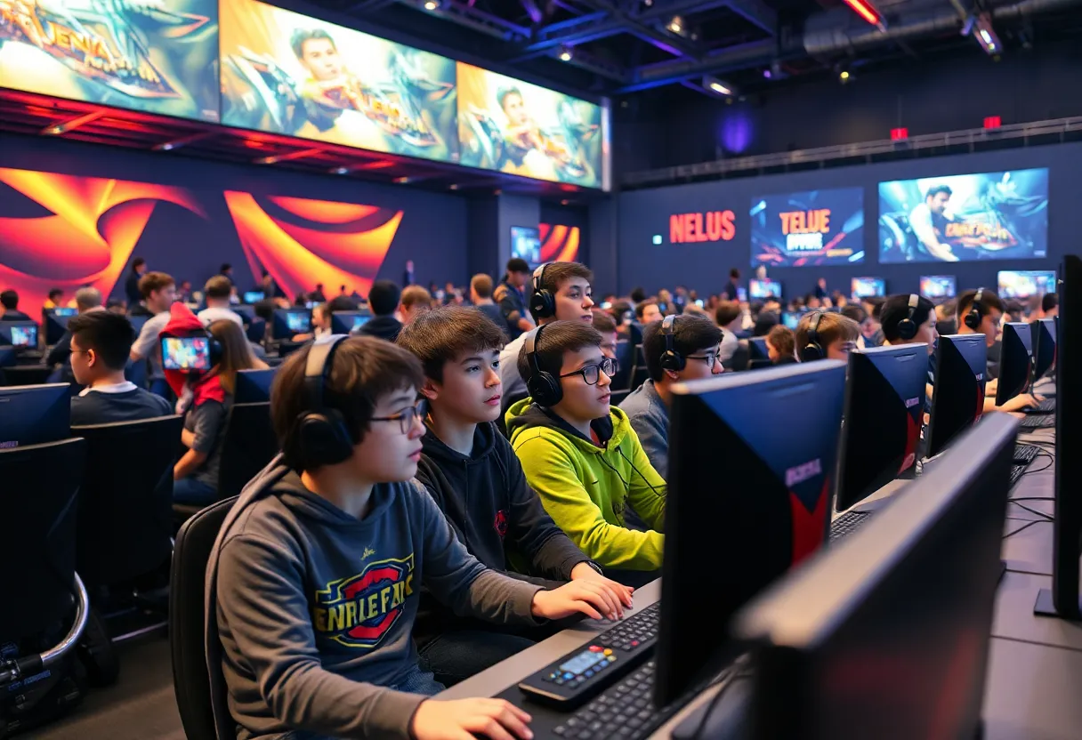 Students competing in an esports arena