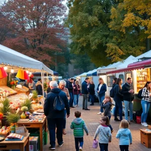 Busy FALLiday Market in Buffalo showcasing autumn crafts and families