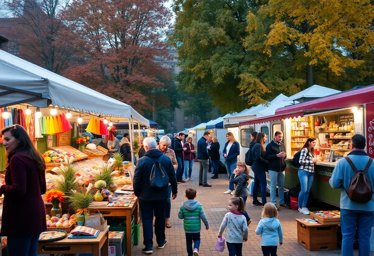 Busy FALLiday Market in Buffalo showcasing autumn crafts and families