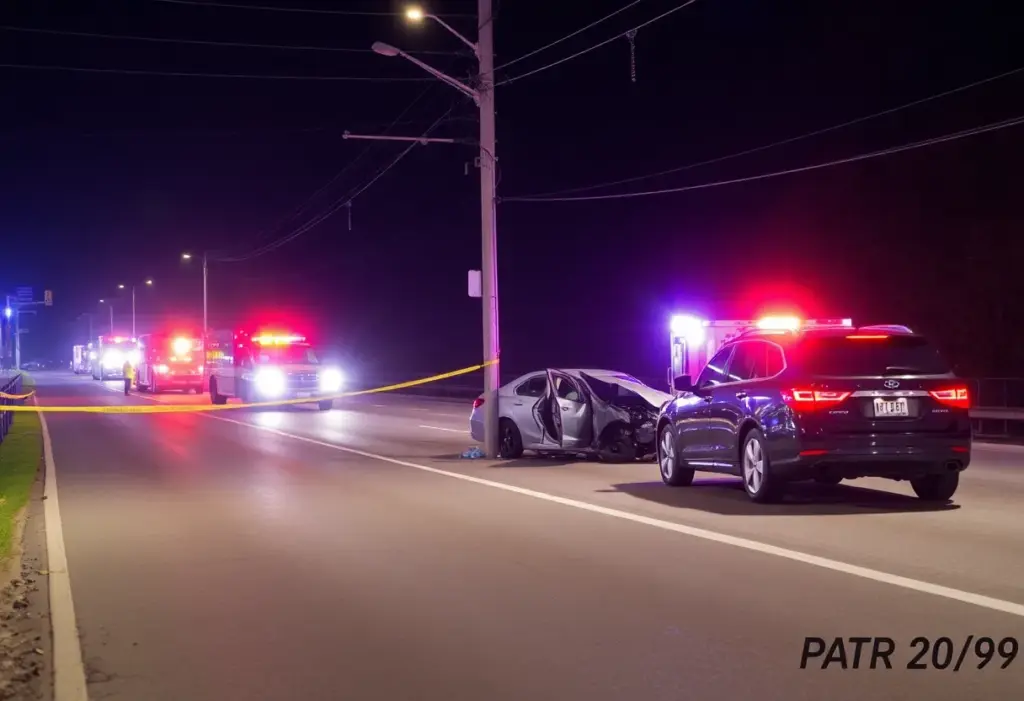 Scene of a fatal car crash on Union Road with emergency vehicles