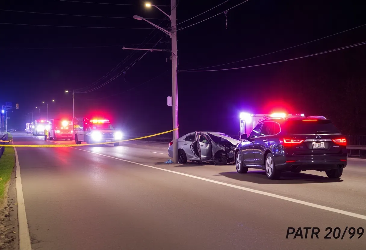 Scene of a fatal car crash on Union Road with emergency vehicles