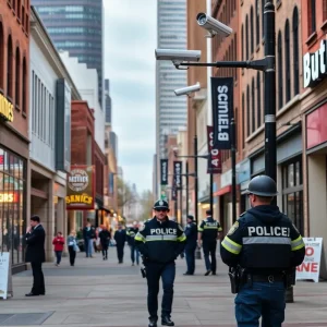 Buffalo downtown with enhanced security measures during FBI crime crackdown.