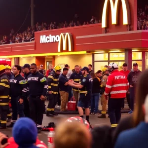 Emergency responders attending to an explosion incident at a McDonald's in Fredonia.