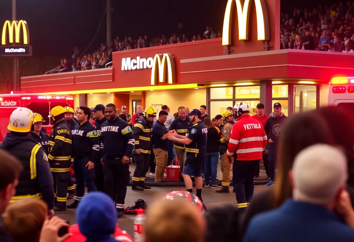 Emergency responders attending to an explosion incident at a McDonald's in Fredonia.