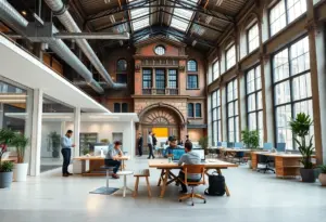 Futuristic coworking space in the former Buffalo News building.