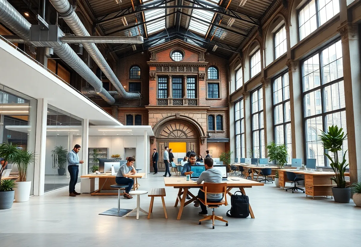 Futuristic coworking space in the former Buffalo News building.