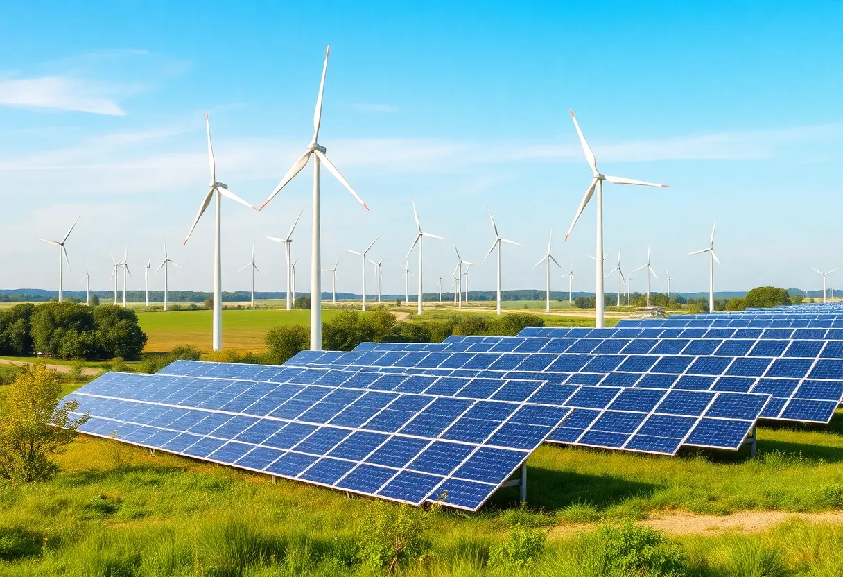 Landscape of Buffalo Niagara featuring wind turbines and solar panels