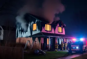 Severe damage from a kitchen fire at a Hamburg residence.