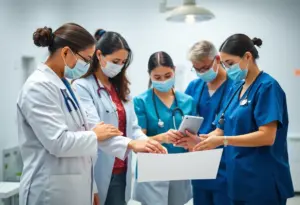 Healthcare professionals collaborating in a hospital setting