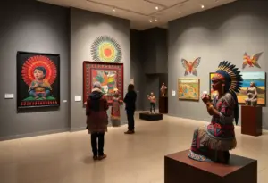 Artworks displayed at the Buffalo AKG Art Museum for Indigenous Peoples' Day.