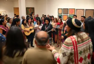Community members engaging in Indigenous Peoples Day celebrations at Buffalo AKG Art Museum