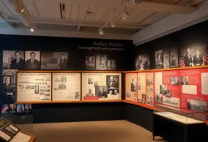Interactive exhibit on Italian immigrant entrepreneurs at the Italian American Community Center in Buffalo.