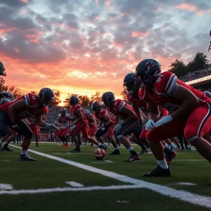 Ithaca College football team in action during their victory against RIT.