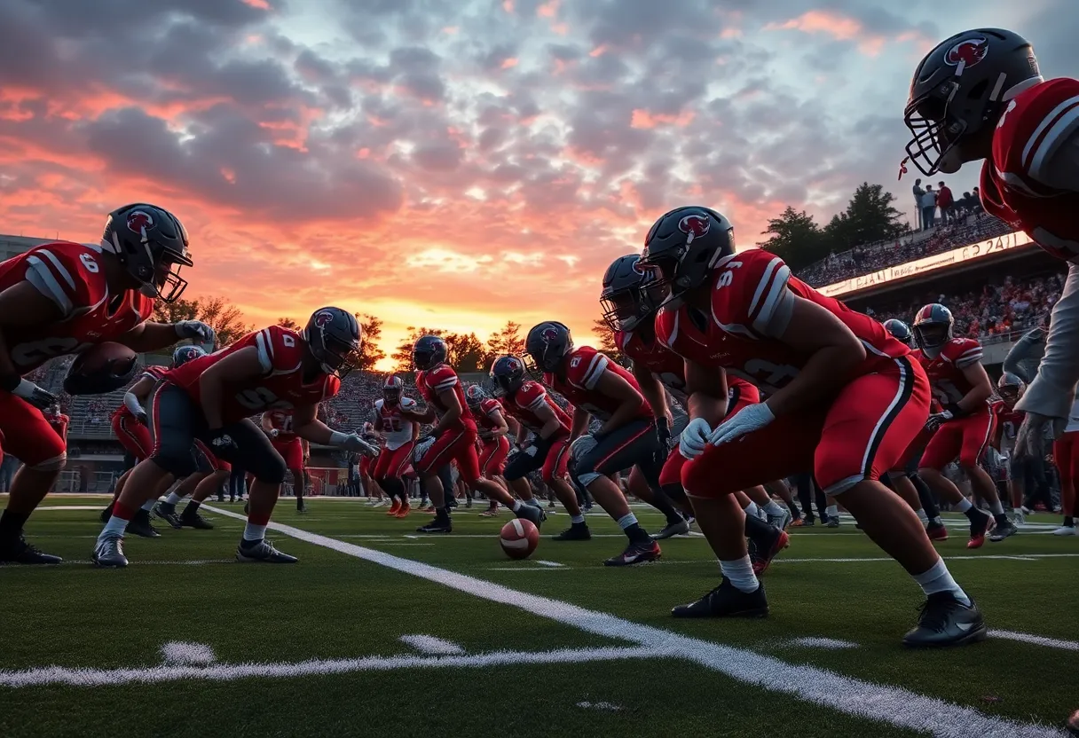 Ithaca College football team in action during their victory against RIT.
