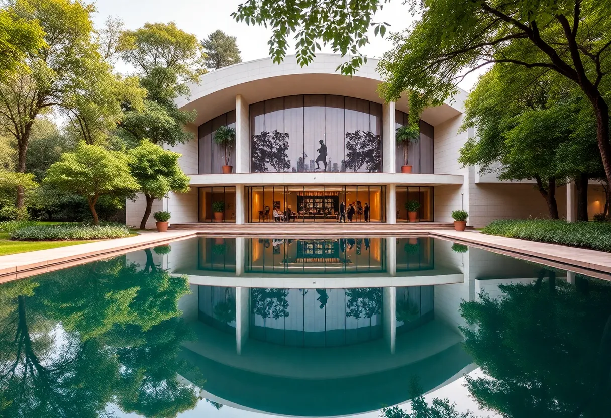 Restoration work on the Reflecting Pool at Kleinhans Music Hall.