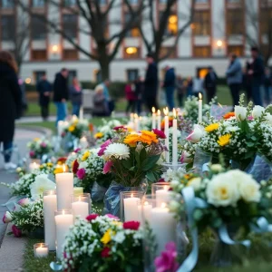 Memorial setup at Buffalo State University for Michael Bienas