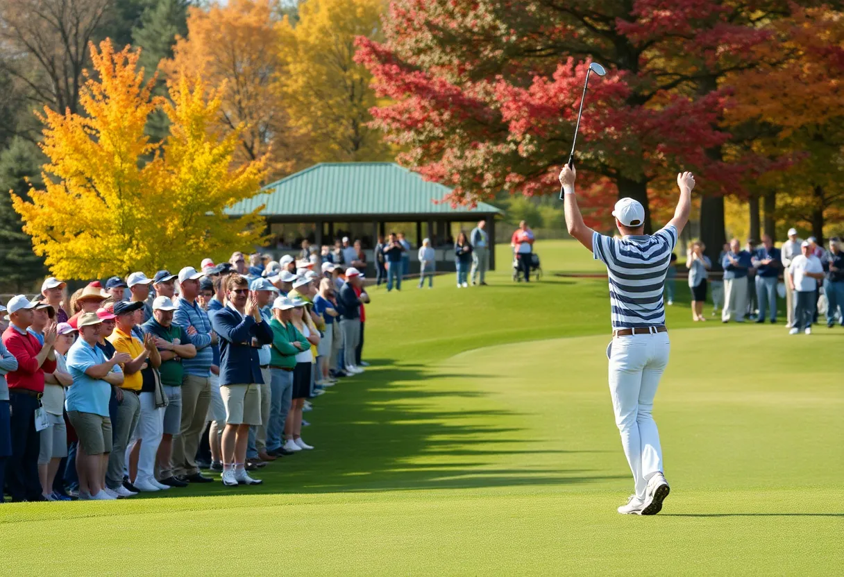 Local golfer celebrating victory at the Senior Open Championship