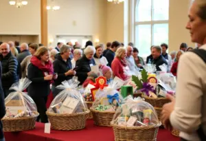 Community members participating in the Moose Lodge basket raffle.