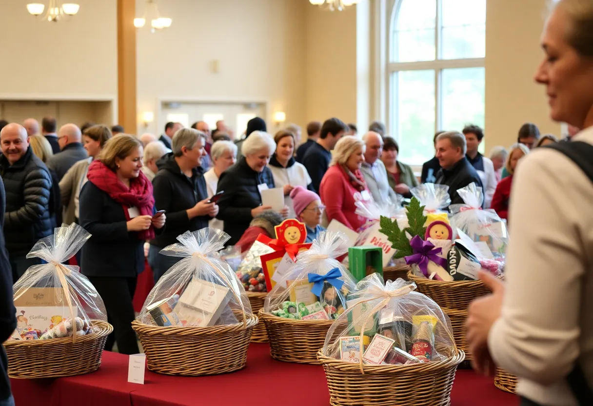 Community members participating in the Moose Lodge basket raffle.
