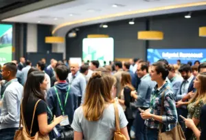 Entrepreneurs at the National Venture Summit discussing innovative ideas.