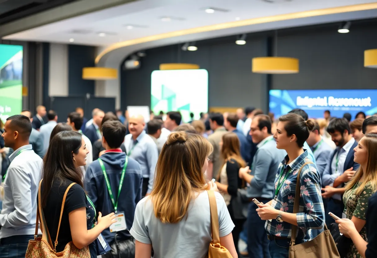 Entrepreneurs at the National Venture Summit discussing innovative ideas.