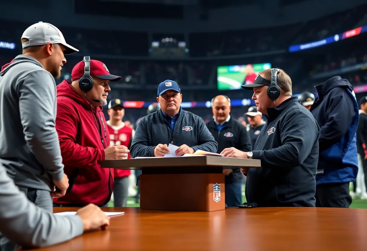 NFL executives discussing trade strategies during the trade deadline.