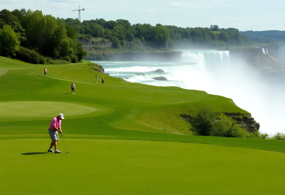 Scenic view of a golf course at Niagara Falls during the Amateur Championship.