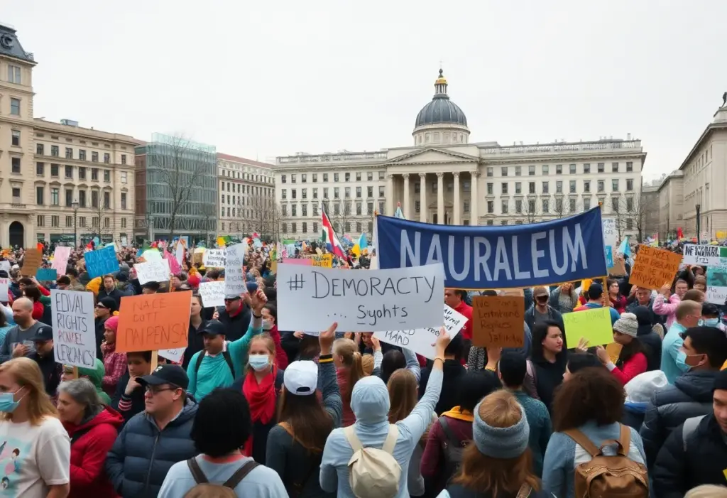 Crowd at 'No Kings' protest in Buffalo's Niagara Square