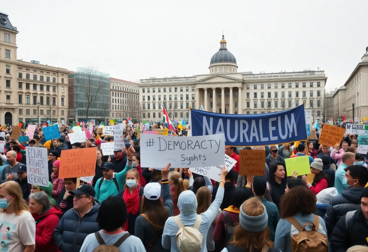 Crowd at 'No Kings' protest in Buffalo's Niagara Square