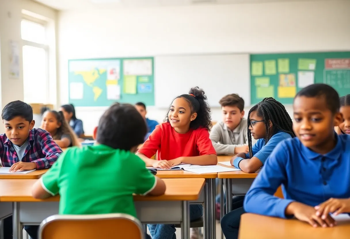 Students in a North Carolina classroom discussing academic progress