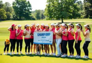 Orchard Park girls golf team celebrating their victory on the golf course
