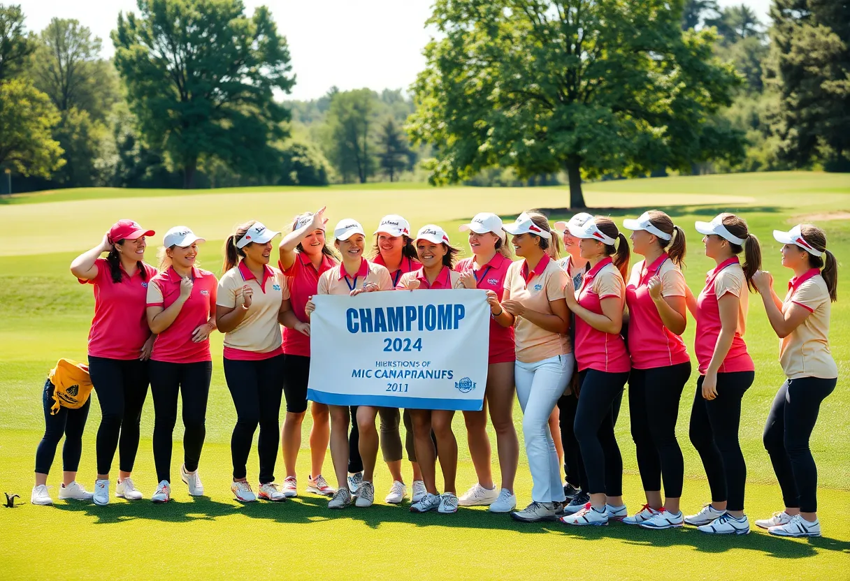 Orchard Park girls golf team celebrating their victory on the golf course