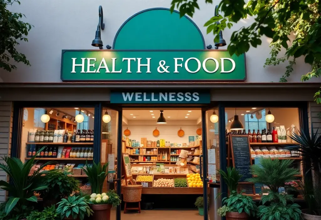 The storefront of Paradise Natural Foods, showing a welcoming entrance with organic products.