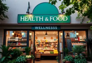 The storefront of Paradise Natural Foods, showing a welcoming entrance with organic products.