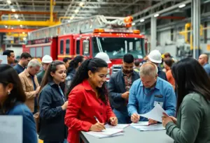 Job applicants at the Pierce Manufacturing hiring event in Buffalo, NY