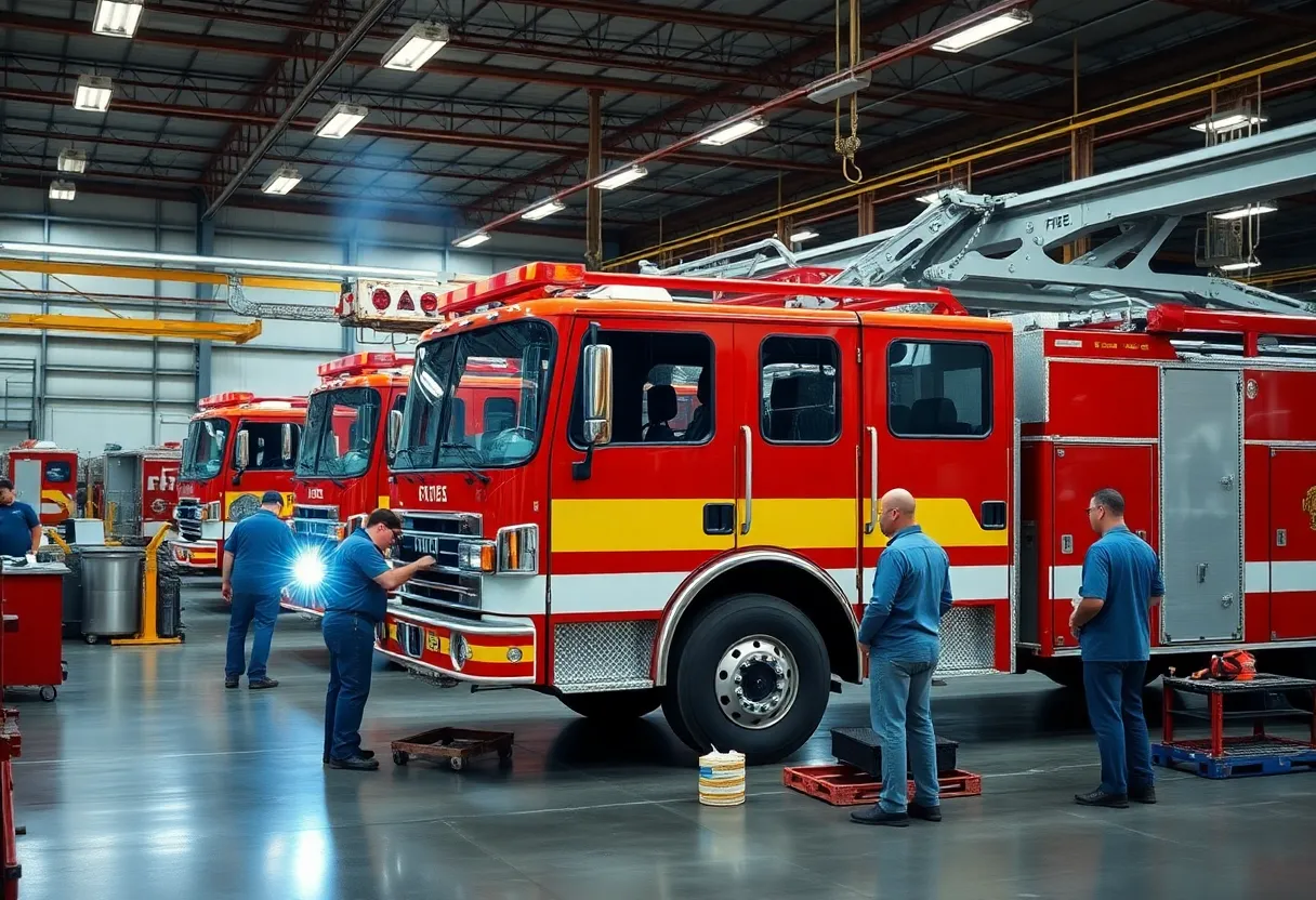Workers assembling fire trucks at Pierce Manufacturing