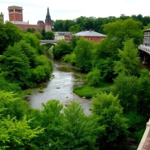 Scenic view of Scajaquada Creek with natural surroundings