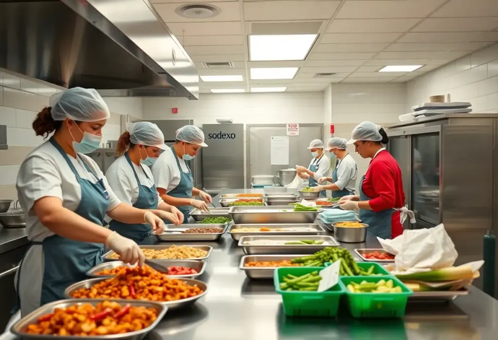 Sodexo employees working in a hospital kitchen at Sisters of Charity Hospital