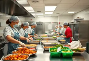Sodexo employees working in a hospital kitchen at Sisters of Charity Hospital