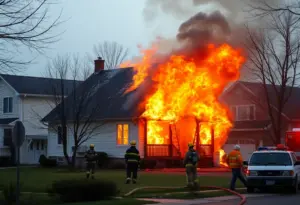 Emergency responders at the scene of a house fire in South Buffalo