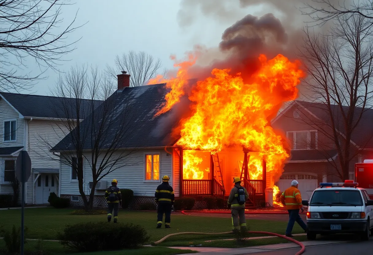 Emergency responders at the scene of a house fire in South Buffalo