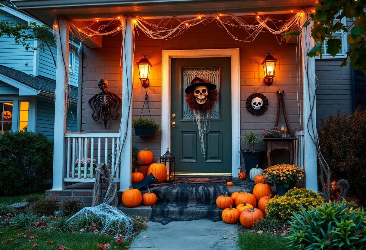 Decorated spooky porch for Halloween contest in Buffalo