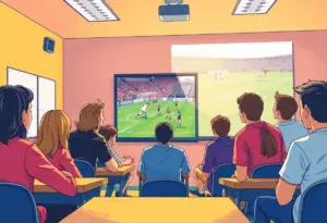 Students engaged in analyzing football strategies during a seminar.