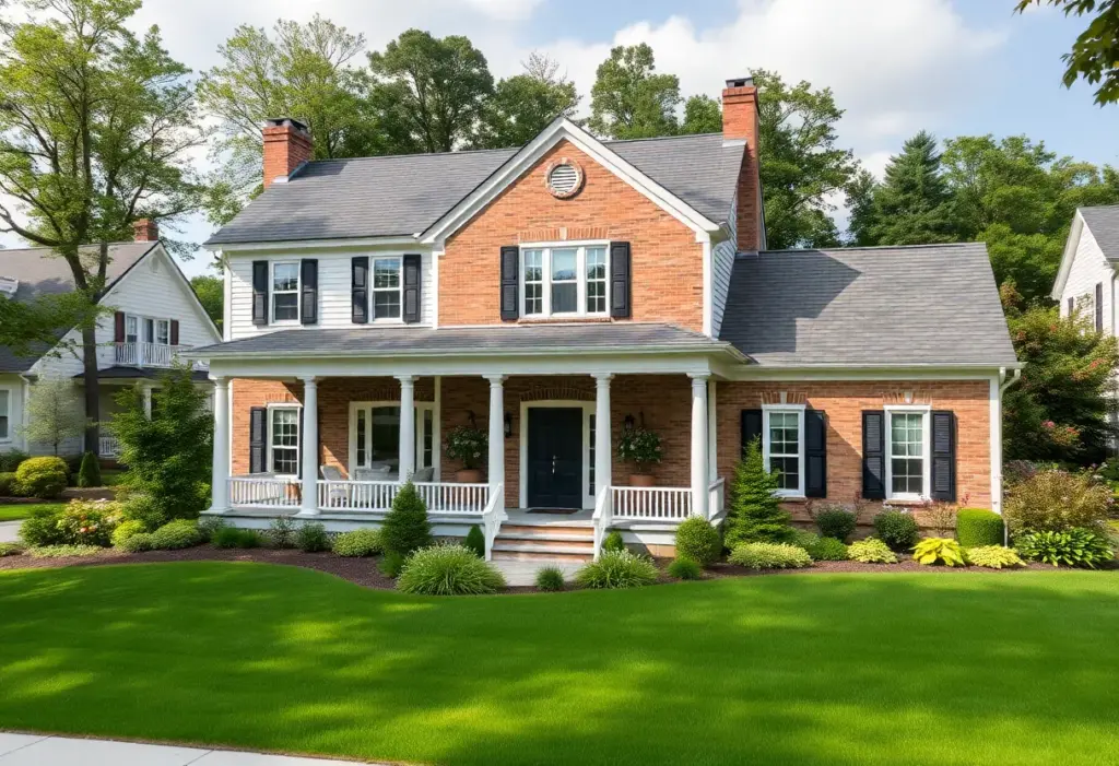 Colonial-style home surrounded by gardens in Williamsville