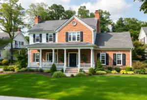 Colonial-style home surrounded by gardens in Williamsville